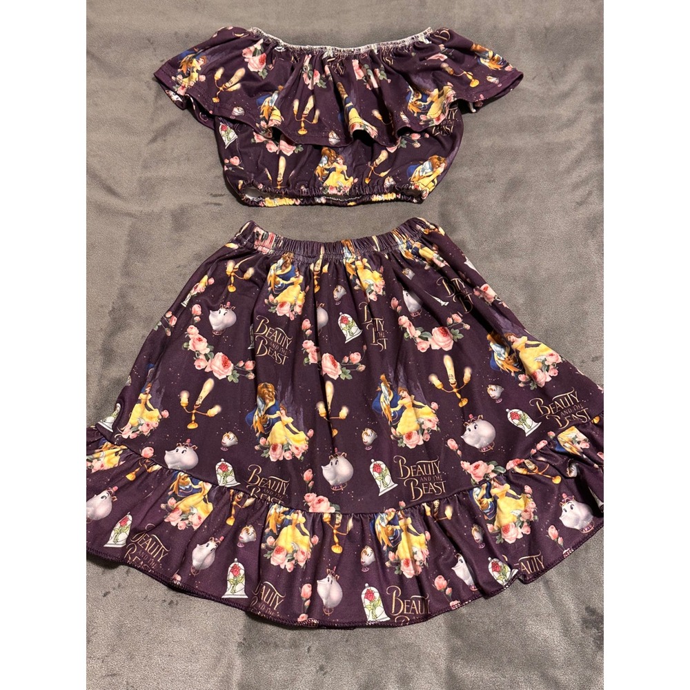 Disney Beauty and the Beast 2 Piece Skirt and Ruffle Top Set Purple 3T